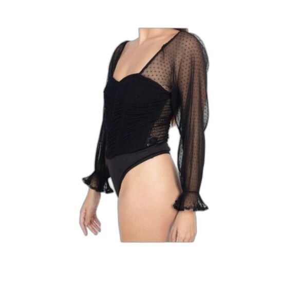 Whimsigoth Bodysuit Black Ruched Bodice Sheer Long Sleeve Size M Witchy - Picture 1 of 12